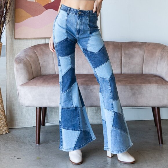 New Oli & Hali Patchwork Flare Denim Jeans
